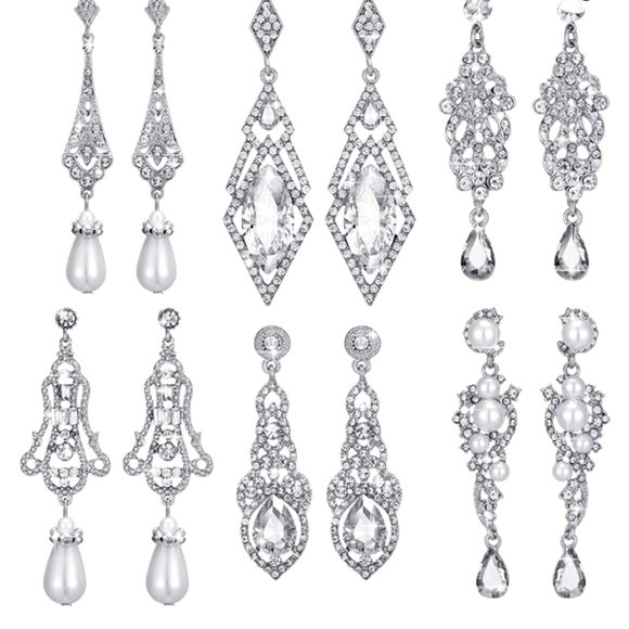 6 Gorgeous Pairs Rhinestone Dangle Drop  Earrings NWT - Picture 2 of 8